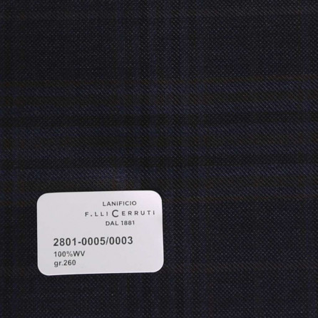 2801-0005/0003 Cerruti Lanificio - Vải Suit 100% Wool - Đen Caro Xanh Dương